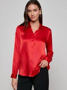 New! NWT Zara Red Satin Button-Down Blouse